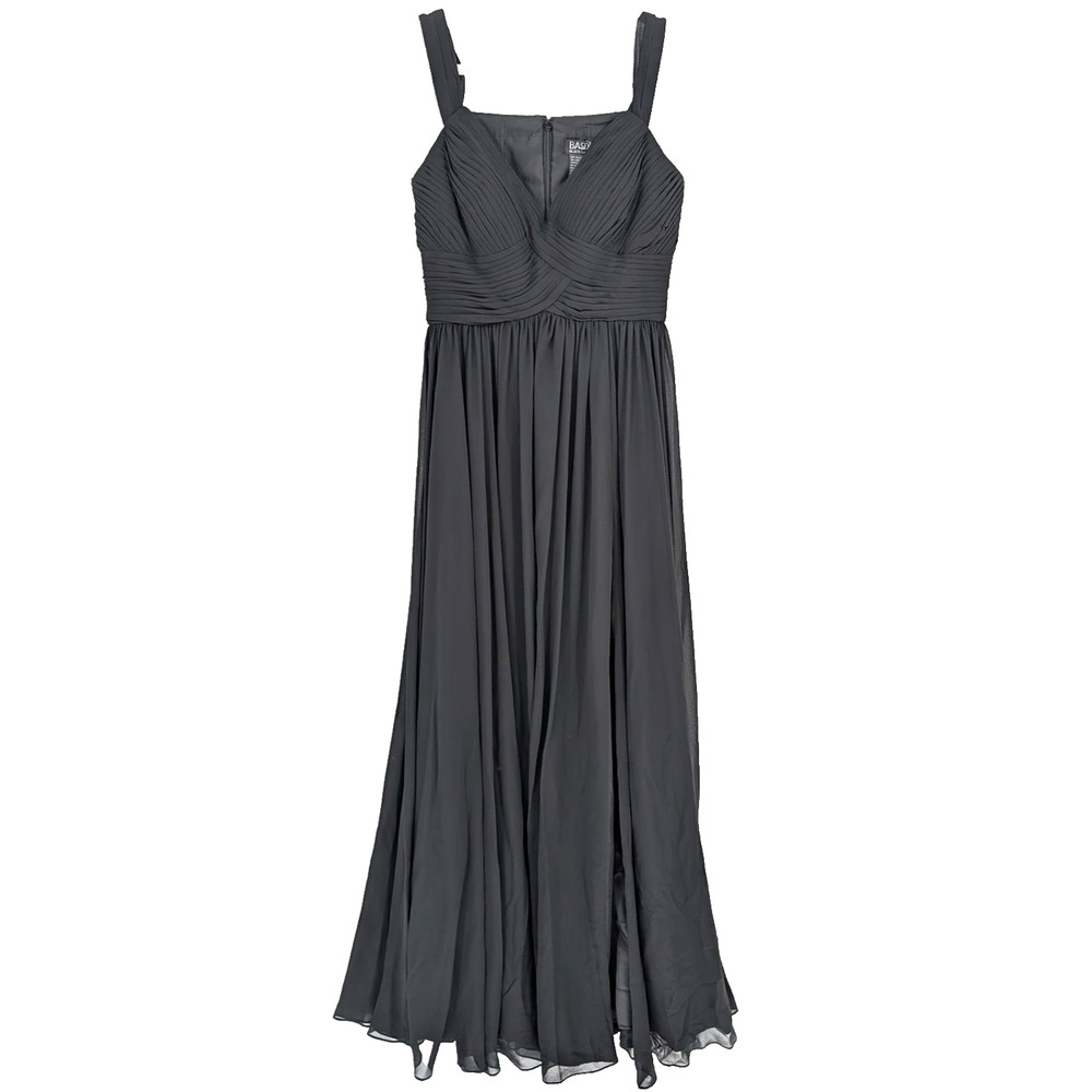 VTG Basix Black‎ Sheer Chiffon Layered Twist Front Glam Pleated Event Maxi Gown - Picture 3 of 9